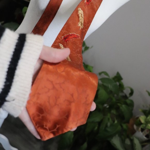 Vintage Mid-Century Men's Silk Art Deco Feather Print Silk Tie - Picture 6 of 7